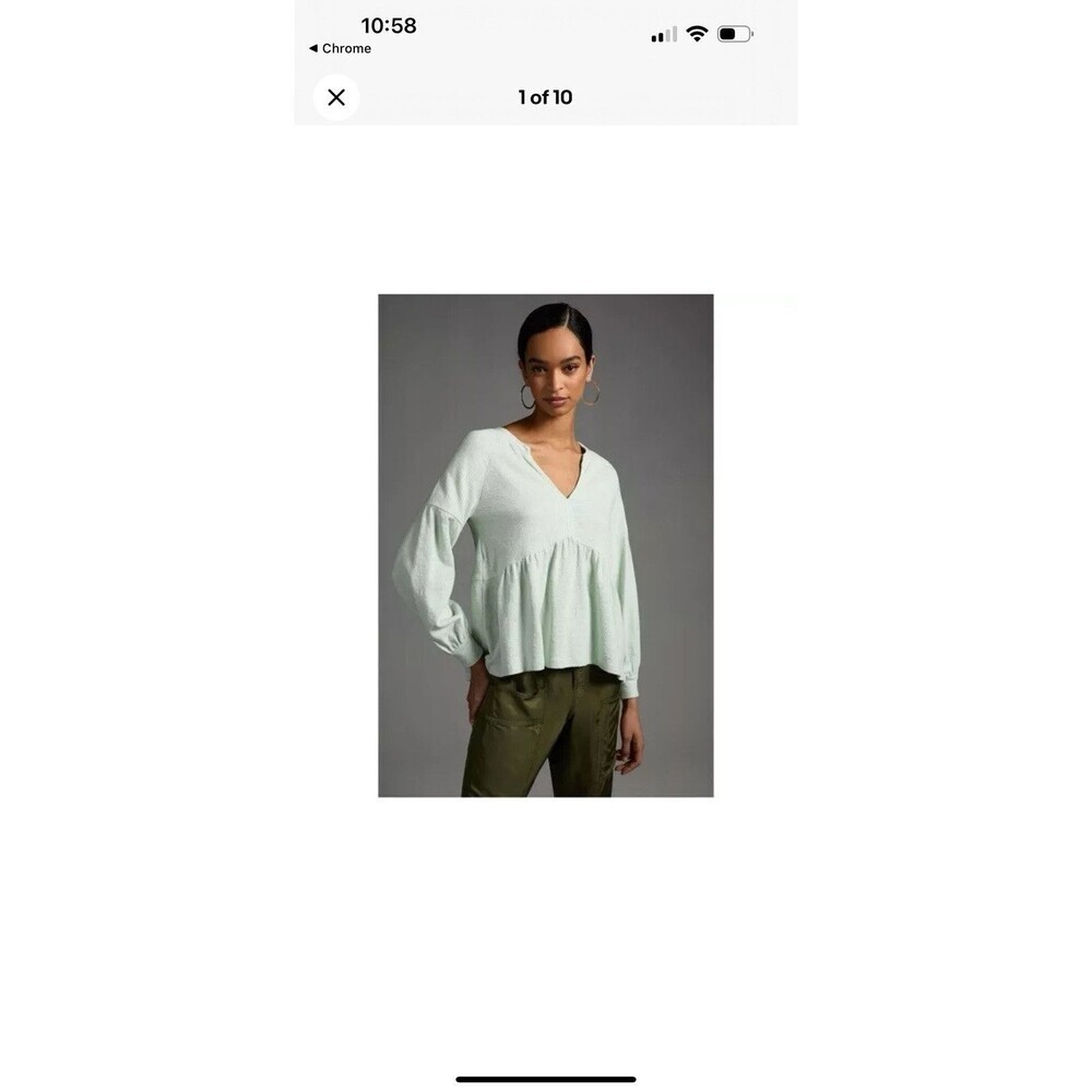 Anthropologie Pilcro Long Sleeve Babydoll Top Mint Green XXS Oversized Boho